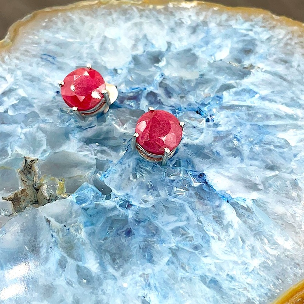 Sterling Silver Natural Ruby Gemstone Post Earrin… - image 5